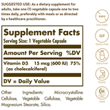 Solgar Vitamin D3 (Cholecalciferol) 15 mcg (600 IU) - 120 Cápsulas - Puro Estado Fisico