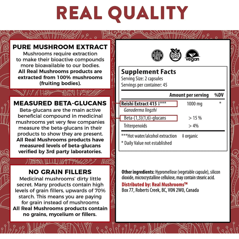 Real Mushrooms Reishi Extract 415 - Puro Estado Fisico