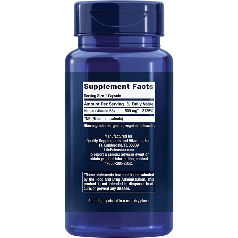Life Extension Vitamin B3 Niacin 500 Mg - 100 Cápsulas - Puro Estado Fisico