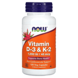 NOW Foods Vitamin D-3 With Vitamin K-2 - 120 Cápsulas Vegetales - Puro Estado Fisico