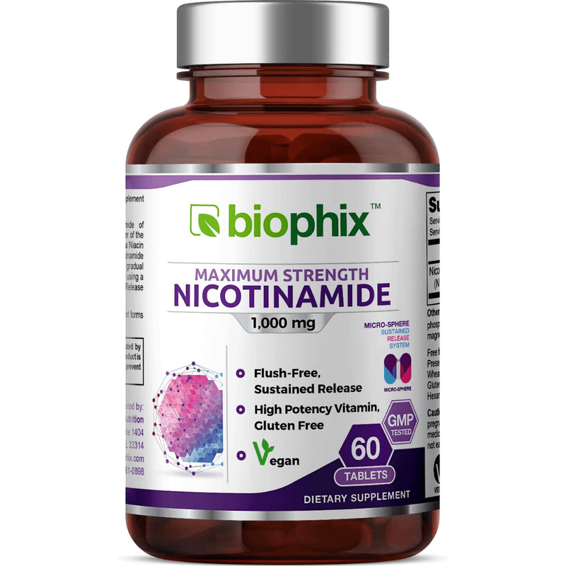 Biophix Nicotinamide 1000 mg - 60 Tabletas - Puro Estado Fisico