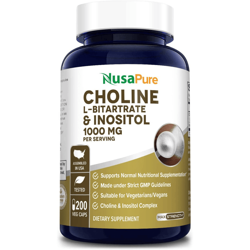 NusaPure Choline & Inositol 1000 mg - 200 Cápsulas Vegetales - Puro Estado Fisico