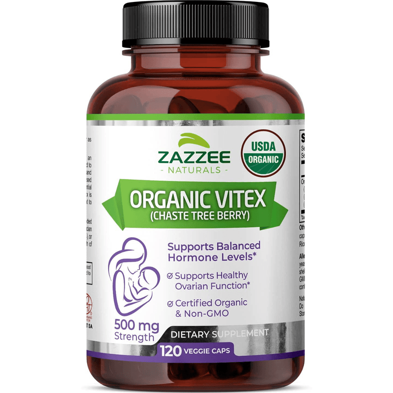 Zazzee Organic Vitex 500 mg - 120 Cápsulas Veganas - Puro Estado Fisico