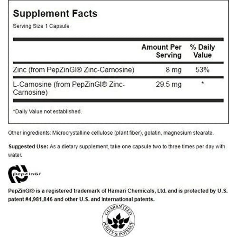 Swanson Zinc Carnosine - 60 Cápsulas - Puro Estado Fisico