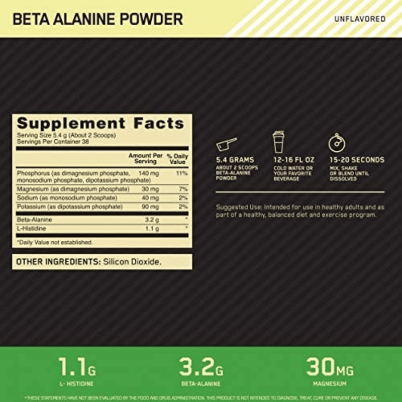 Optimum Nutrition Beta-Alanine Unflavored - 203 g - Puro Estado Fisico
