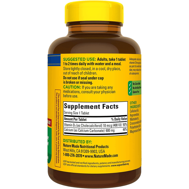 Nature Made Calcium 600 mg with Vitamin D3 - 220 Tabletas - Puro Estado Fisico