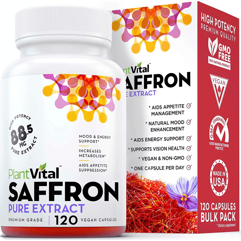 Plantvital Pure Saffron Extract - 120 Cápsulas Veganas - Puro Estado Fisico
