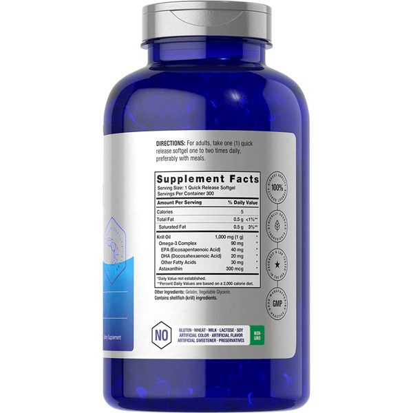Aceite de Krill Antártico - 1000 mg - 300 Cápsulas Blandas - Puro Estado Fisico