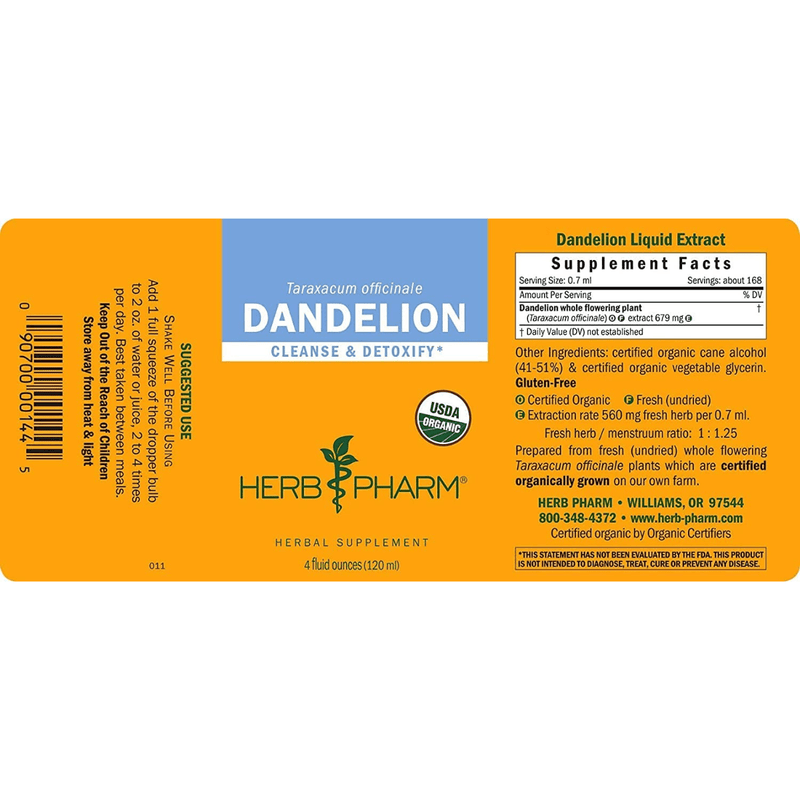 Herb Pharm Dandelion Liquid Extract - Puro Estado Fisico