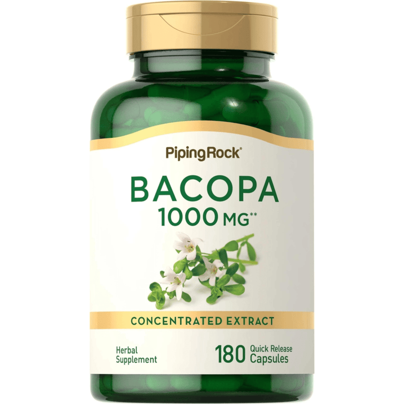 Piping Rock Bacopa 1000 mg - 180 Cápsulas de Liberación Rápida - Puro Estado Fisico
