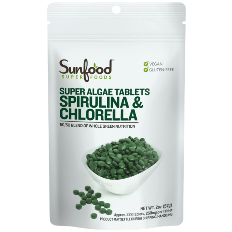 Sunfood Superfoods Spirulina Chlorella - 228 Tabletas - Puro Estado Fisico