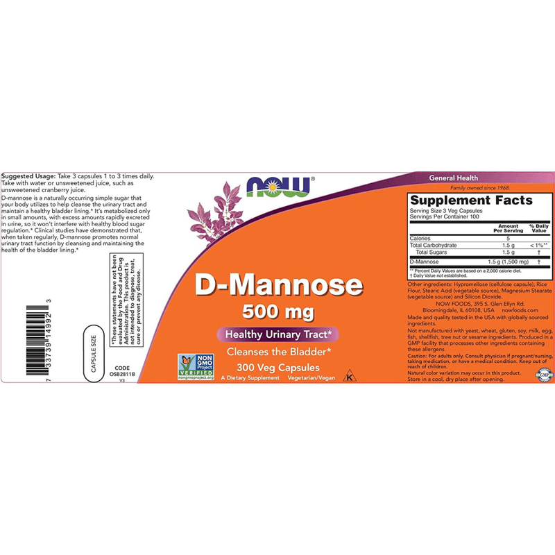 NOW Foods D-Mannose 500 mg - Puro Estado Fisico