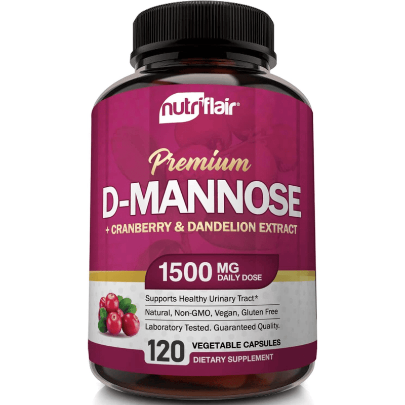 NutriFlair D-Mannose 1200 mg with Cranberry and Dandelion Extract - 120 Cápsulas Vegetales - Puro Estado Fisico