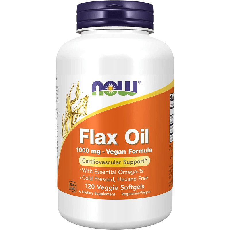 NOW Foods Flax Oil 1000 mg with Essential Omega-3s - 120 Cápsulas Vegetales - Puro Estado Fisico