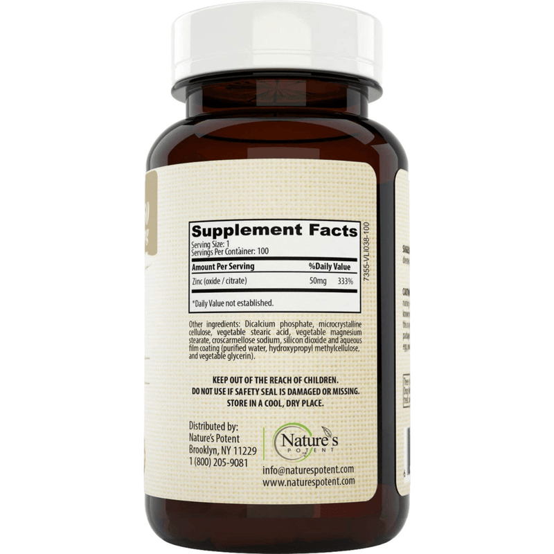 Natures Potent Zinc 50 mg - 100 Tabletas - Puro Estado Fisico