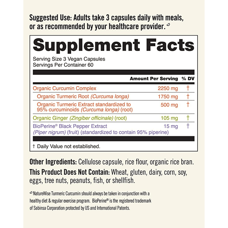 NatureWise Curcumina De Cúrcuma Más Jengibre Orgánico y Bioperina - Puro Estado Fisico