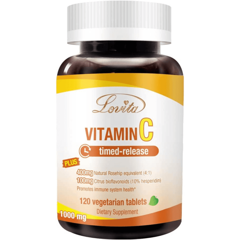 Lovita Vitamin C 1000 mg with Bioflavonoids & Rose Hips - 120 Tabletas Vegetarianas - Puro Estado Fisico
