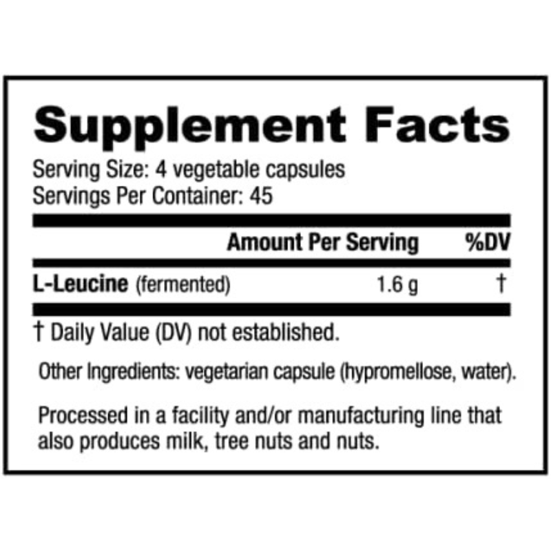 NutraBio L-Leucine - 180 Cápsulas - Puro Estado Fisico