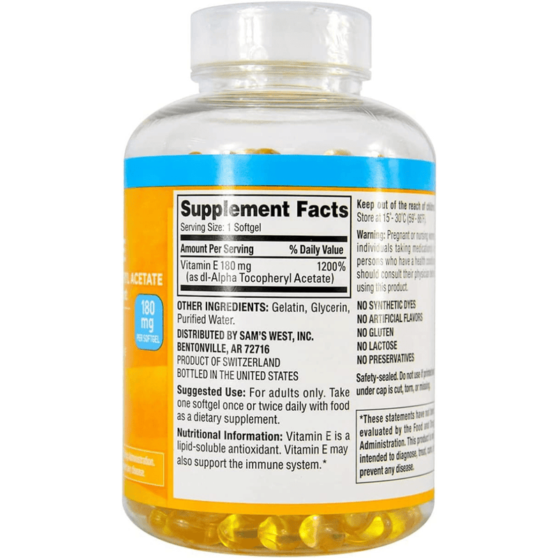 Members Mark Vitamin E 180 mg - 500 Cápsulas Blandas - Puro Estado Fisico