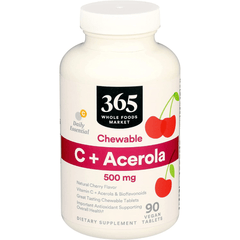 365 By Whole Foods Market Vitamin C Plus With Acerola 500 Mg - Cereza - 90 Tabletas Veganas - Puro Estado Fisico