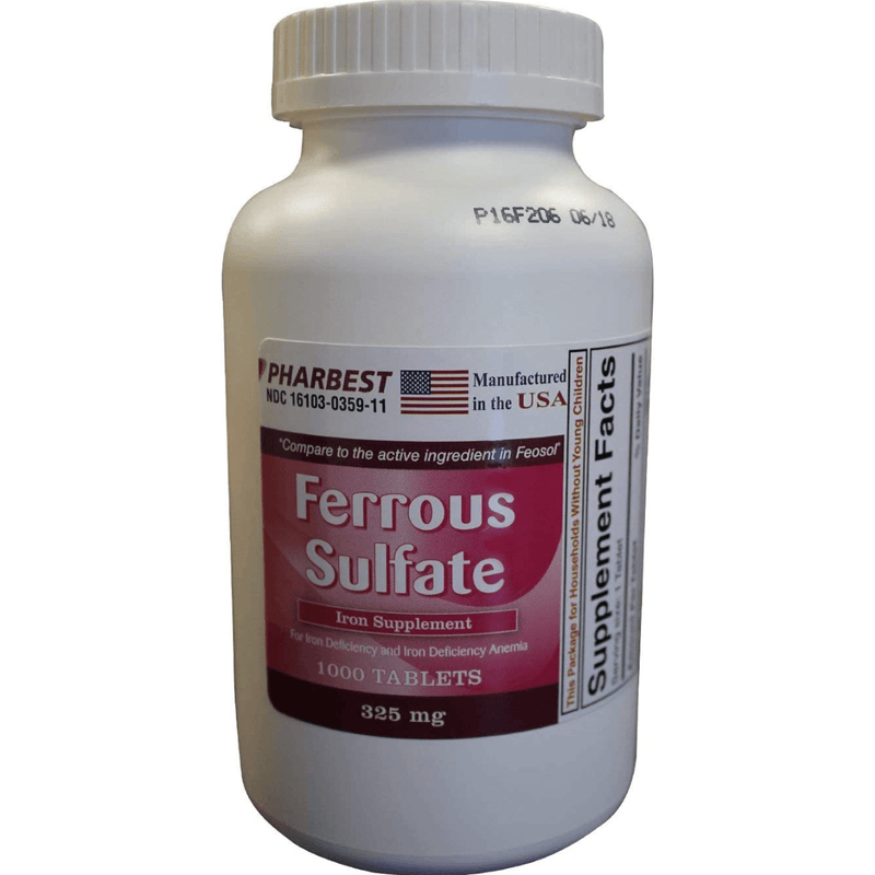 Pharbest Sulfato Ferroso 325 mg - 1000 Tabletas - Puro Estado Fisico