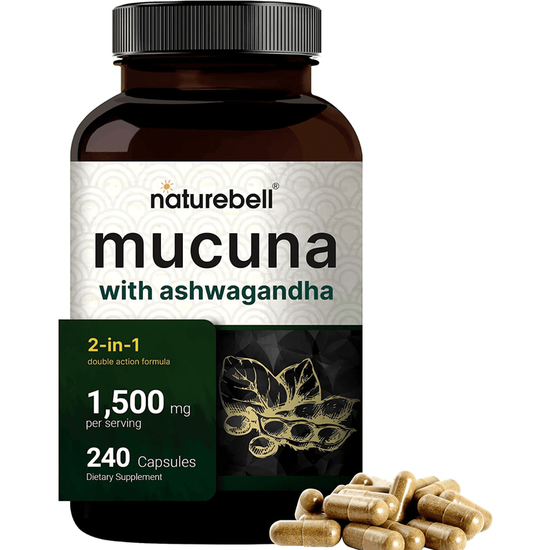 NatureBell Mucuna With Ashwagandha 1500 mg  - 240 Cápsules - Puro Estado Fisico