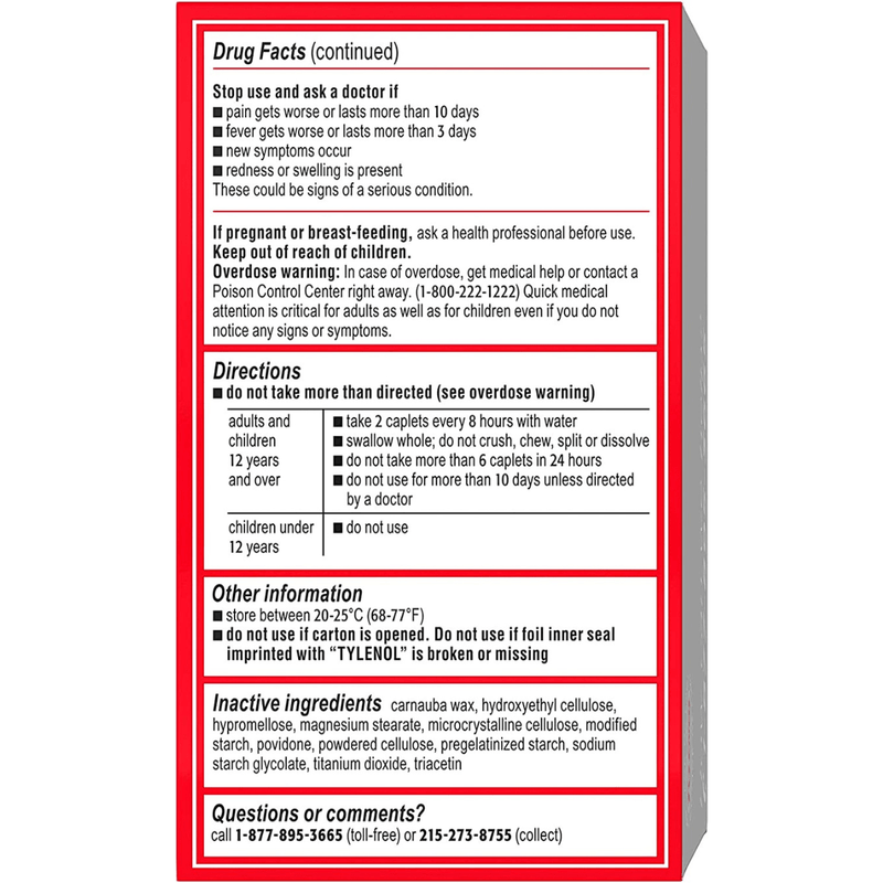 Tylenol Dolor y Molestias Musculares (Muscle Aches & Pain) - 100 Comprimidos - Puro Estado Fisico