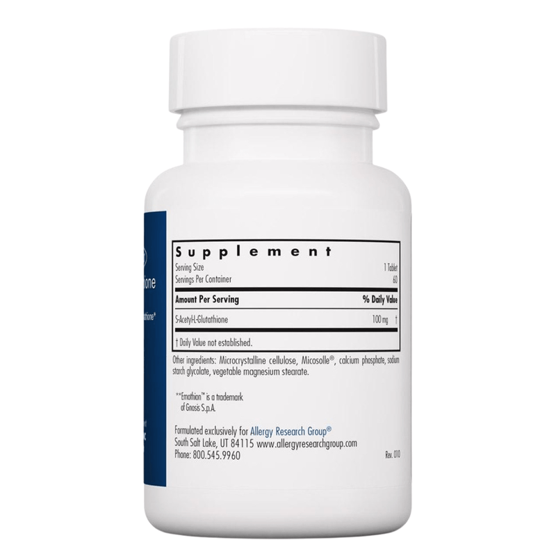 Allergy Research Group Acetil Glutatión - 100 mg - 60 Tabletas - Puro Estado Fisico