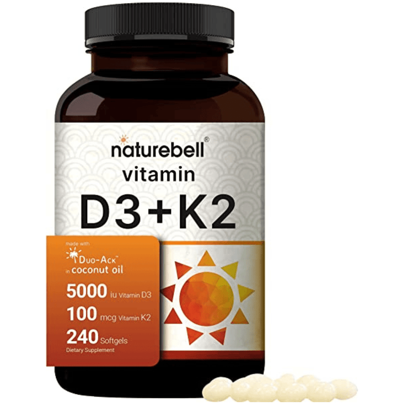 NatureBell Vitaminas D3 y K2 - 240 Cápsulas Blandas - Puro Estado Fisico