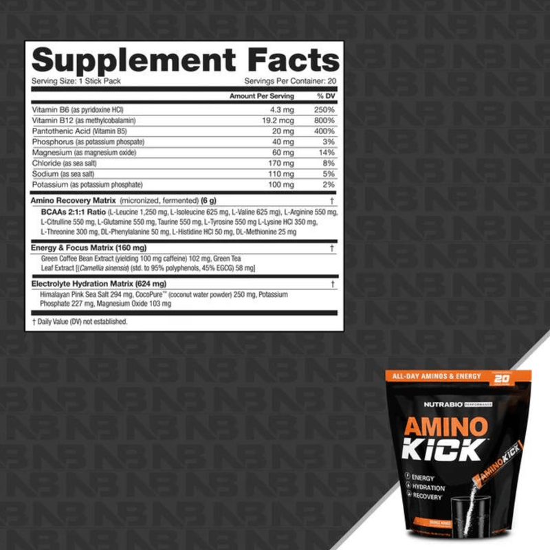 NutraBio Amino Kick - 20 Tubitos - Puro Estado Fisico