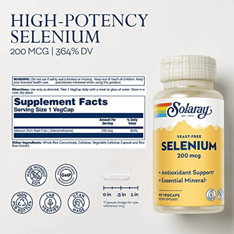 Solaray Yeast Free Selenium 200 mcg - 90 Cápsulas Vegetales - Puro Estado Fisico