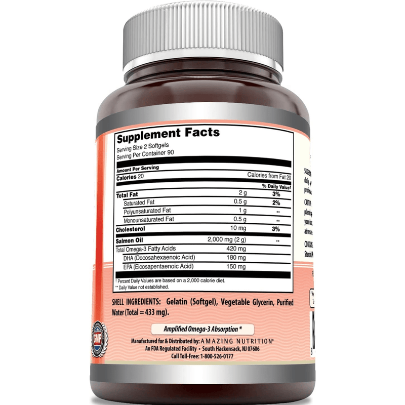 Amazing Nutrition Aceite de Salmón Salvaje de Alaska 2000 mg - 180 Cápsulas Blandas - Puro Estado Fisico