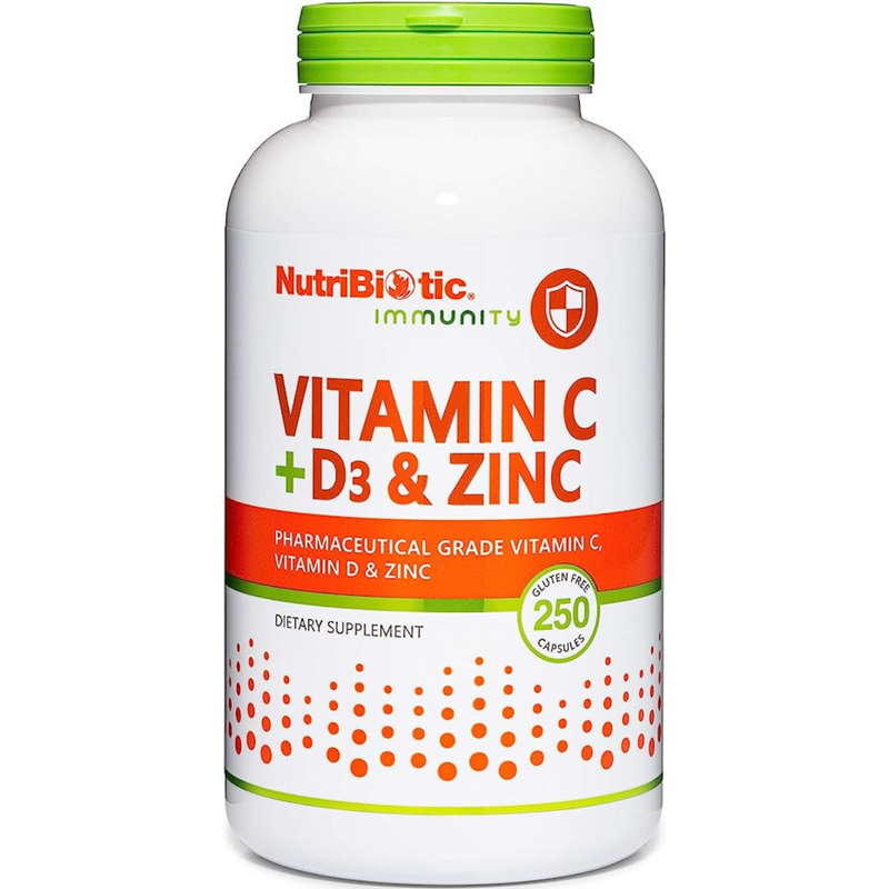 NutriBiotic Vitamina C con Vitamina D3 y Zinc - 250 Cápsulas - Puro Estado Fisico