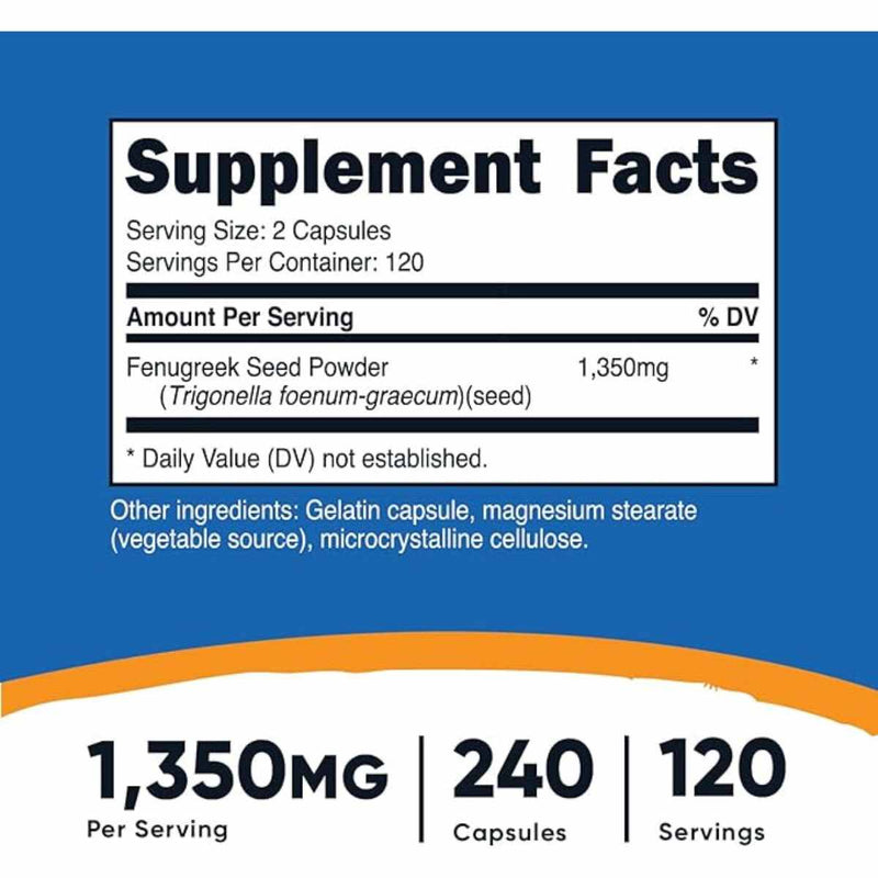 Fenogreco - 1350 mg - 240 Cápsulas - Puro Estado Fisico