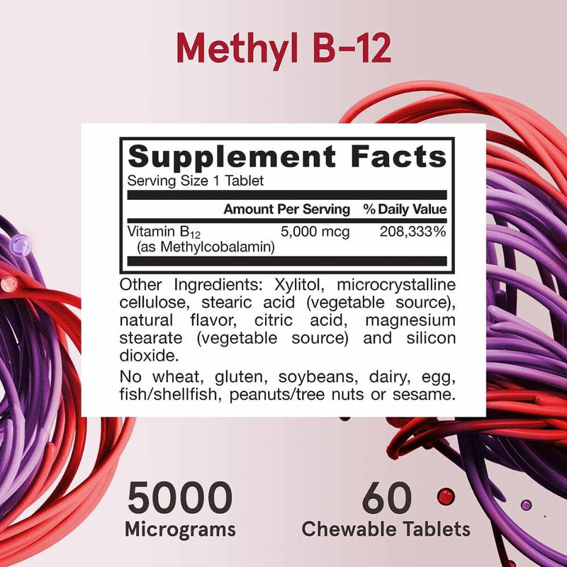 Metil B12 - 5000 mcg - Cereza - 60 Pastillas Masticables - Puro Estado Fisico