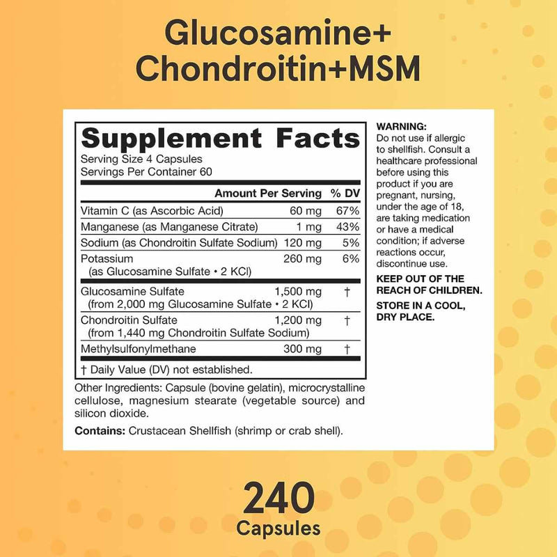 Glucosamina con Condroitina y MSM - 240 Cápsulas - Puro Estado Fisico