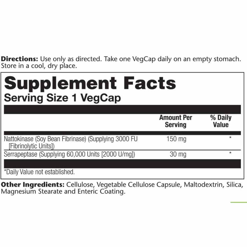 Nattokinase y Serrapeptase - 30 Cápsulas Veganas - Puro Estado Fisico