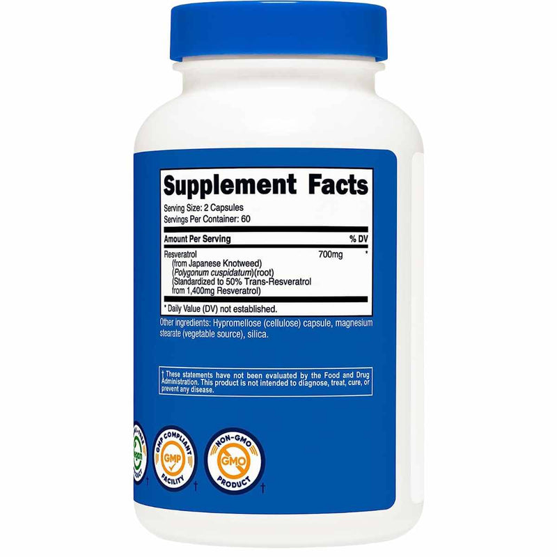 Nutricost Resveratrol 700 mg - 120 Cápsulas - Puro Estado Fisico