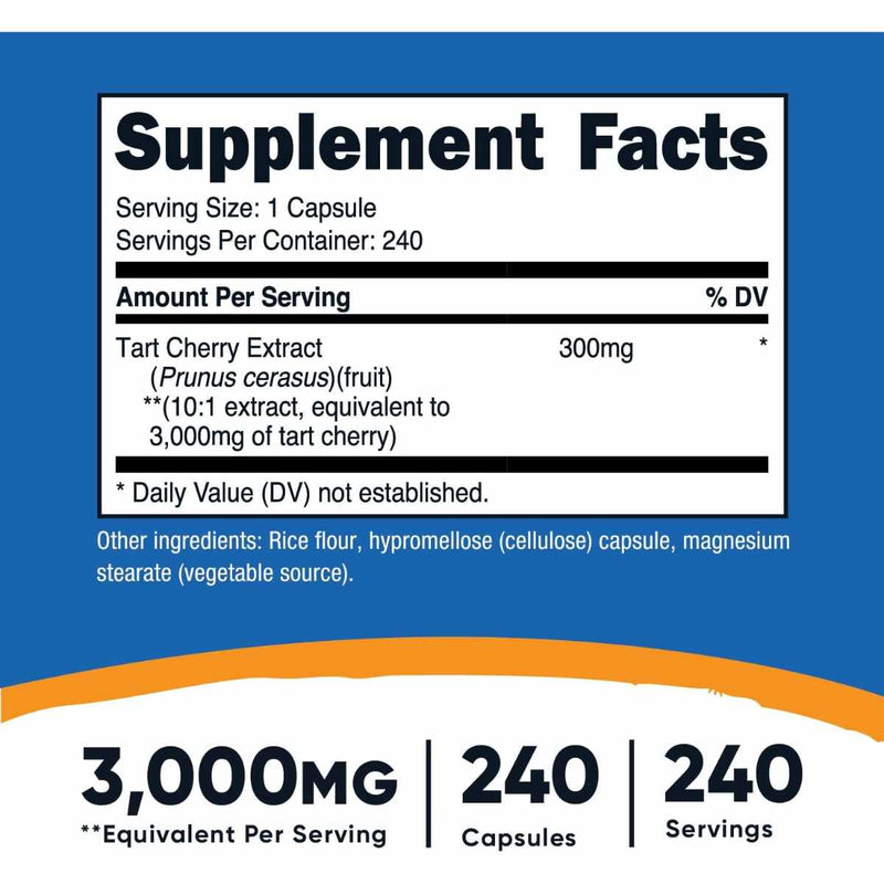 Extracto de Cereza Ácida - 3000 mg - 240 Cápsulas - Puro Estado Fisico