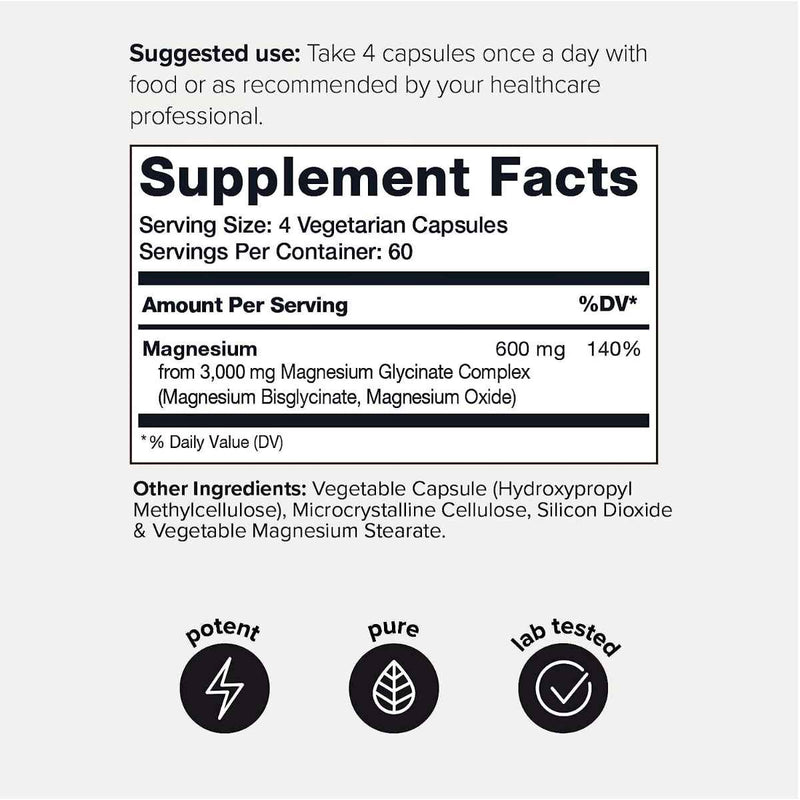 Toniiq Glicinato de Magnesio 3000 mg - 240 Cápsulas - Puro Estado Fisico