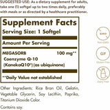 Solgar Megasorb CoQ-10 100 mg - 30 Cápsulas Blandas - Tabla Nutricional - Puro Estado Físico