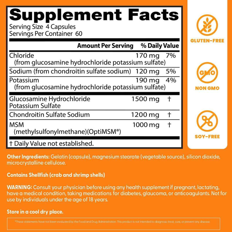 Doctor’s Best Glucosamine Chondroitin With Msm - Tabla Nutricional - Puro Estado Fisico