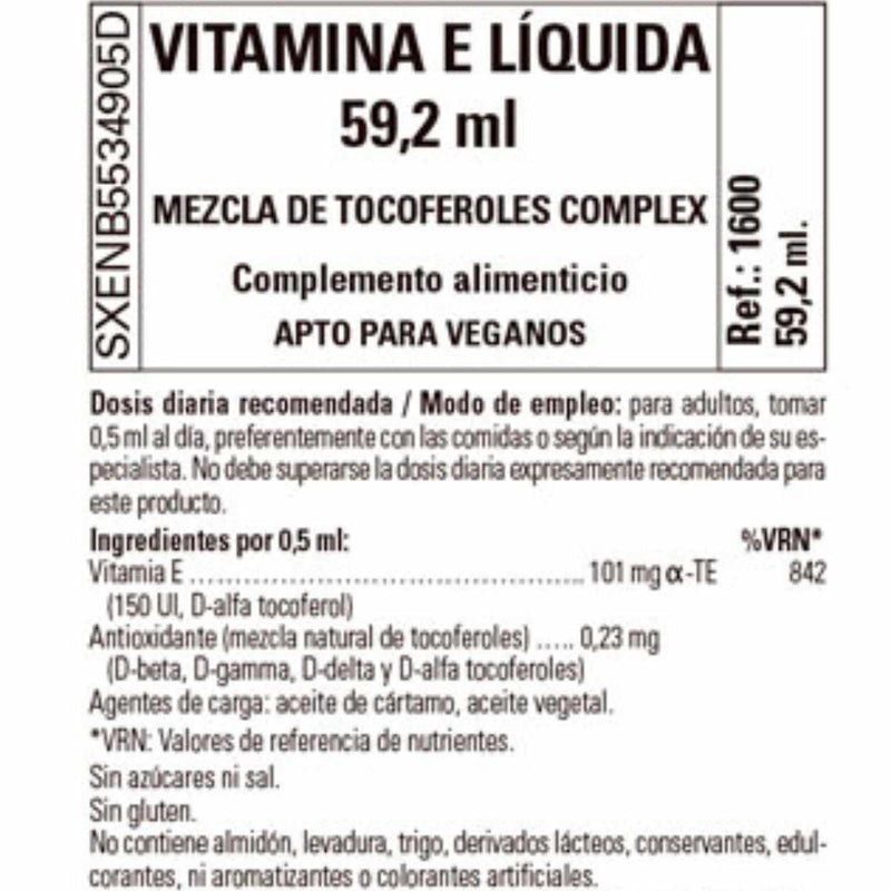 Solgar  Vitamina E Líquida  - 59  ml - Tabla Nutricional - Puro Estado Físico