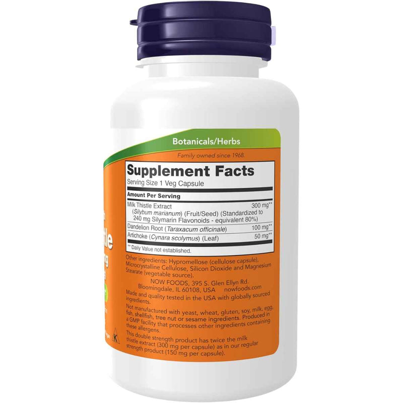 NOW Foods Cardo Mariano Doble Fuerza Salud Del Hígado 300 mg - 100 Cápsulas Veganas - Tabla Nutricional - Puro Estado Físico