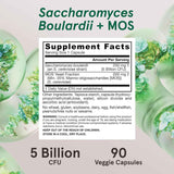 Jarrow Formulas Probiótico Saccharomyces Boulardii con MOS 5 Mil Millones CFU - 90 Cápsulas Vegetales - Tabla Nutricional - Puro Estado Físico