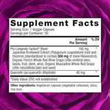 Reserveage Beauty  Resveratrol  500 mg - 30  Cápsulas Vegetales - Tabla Nutricional - Puro Estado Físico