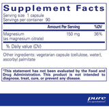 Pure Encapsulations Citrato de Magnesio  - 90 Cápsulas - Tabla Nutricional - Puro Estado Físico