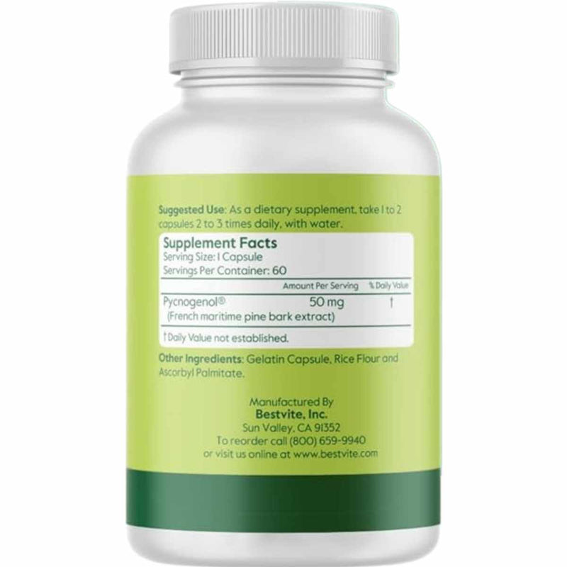 BestVite Pycnogenol  50 mg - 60  Cápsulas - Tabla Nutricional - Puro Estado Físico