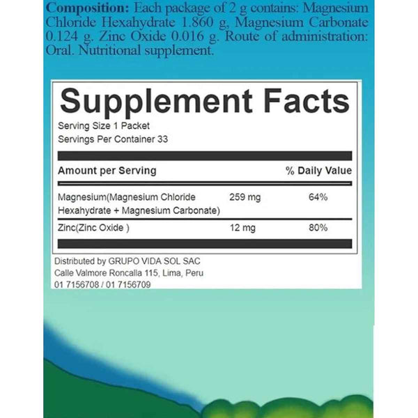  Magnesol Magnesio Clásico - 33 Sobres - Tabla Nutricional - Puro Estado Físico