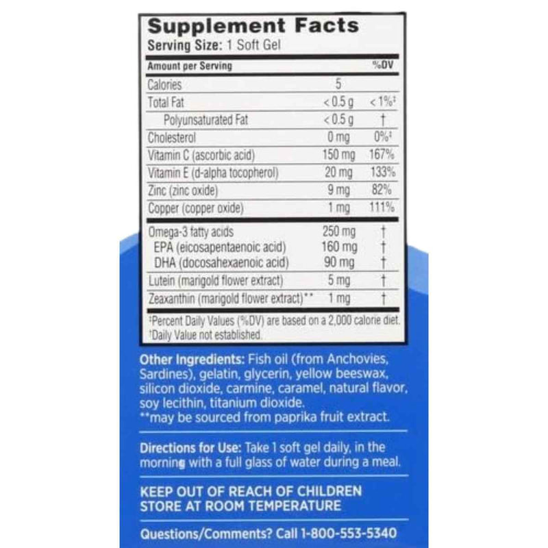 Bausch & Lomb Ocuvite Vitaminas para la Salud Ocular - 90 Mini Cápsulas Blandas - Tabla Nutricional - Puro Estado Físico